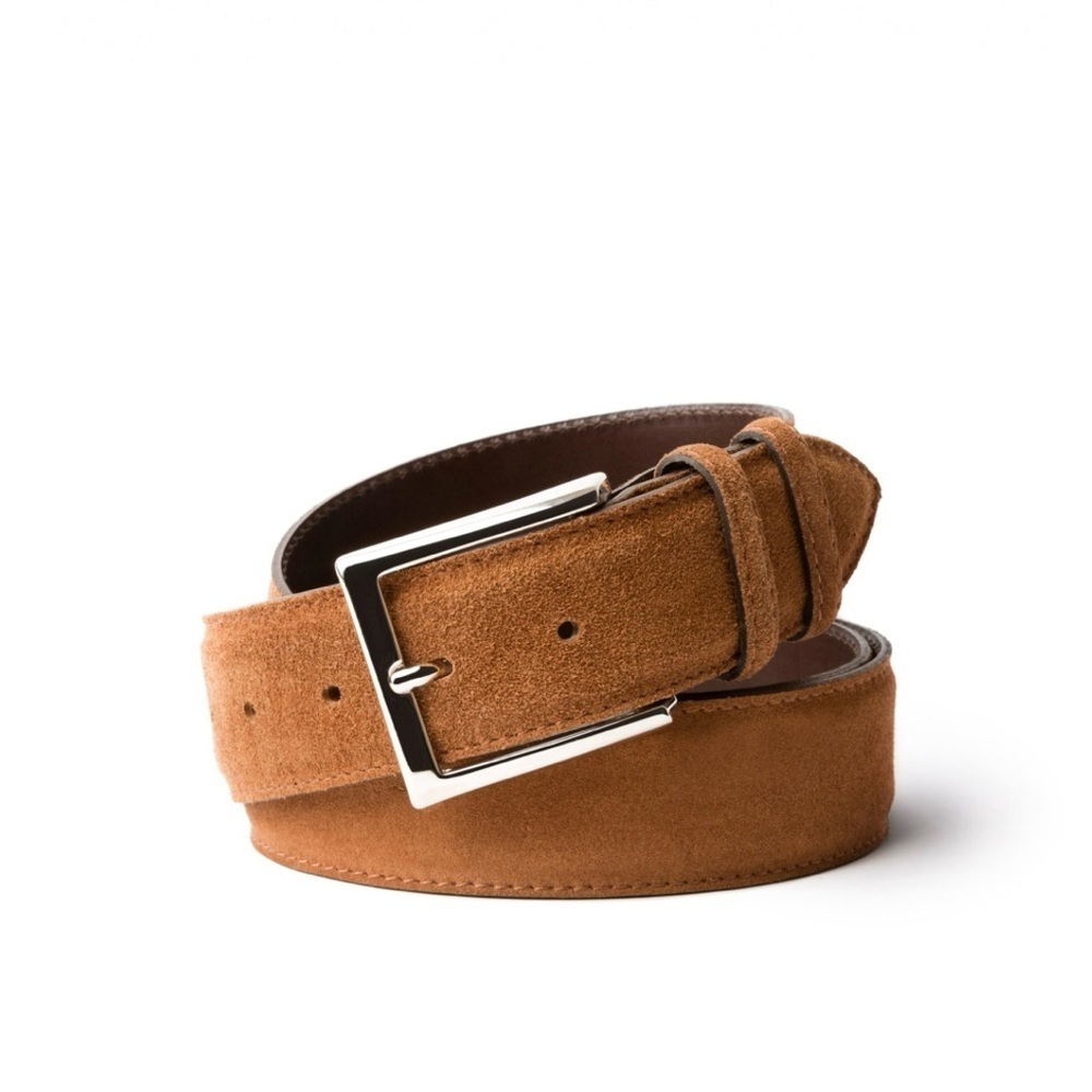 BONTONI Rovere Brown Suede Leather Belt, Handmade